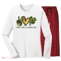 Peace Love St Patrick's Day Festive Women's Long Sleeve Flannel Pajama Set  thumb 0