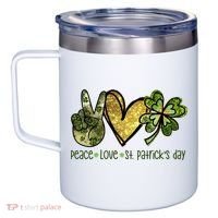 Peace Love St Patrick's Day Festive 12oz Stainless Steel Coffee Mug thumb 2
