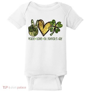Peace Love St Patrick's Day Festive Baby Bodysuit