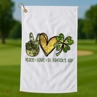 Peace Love St Patrick's Day Festive Golf Towel thumb 1