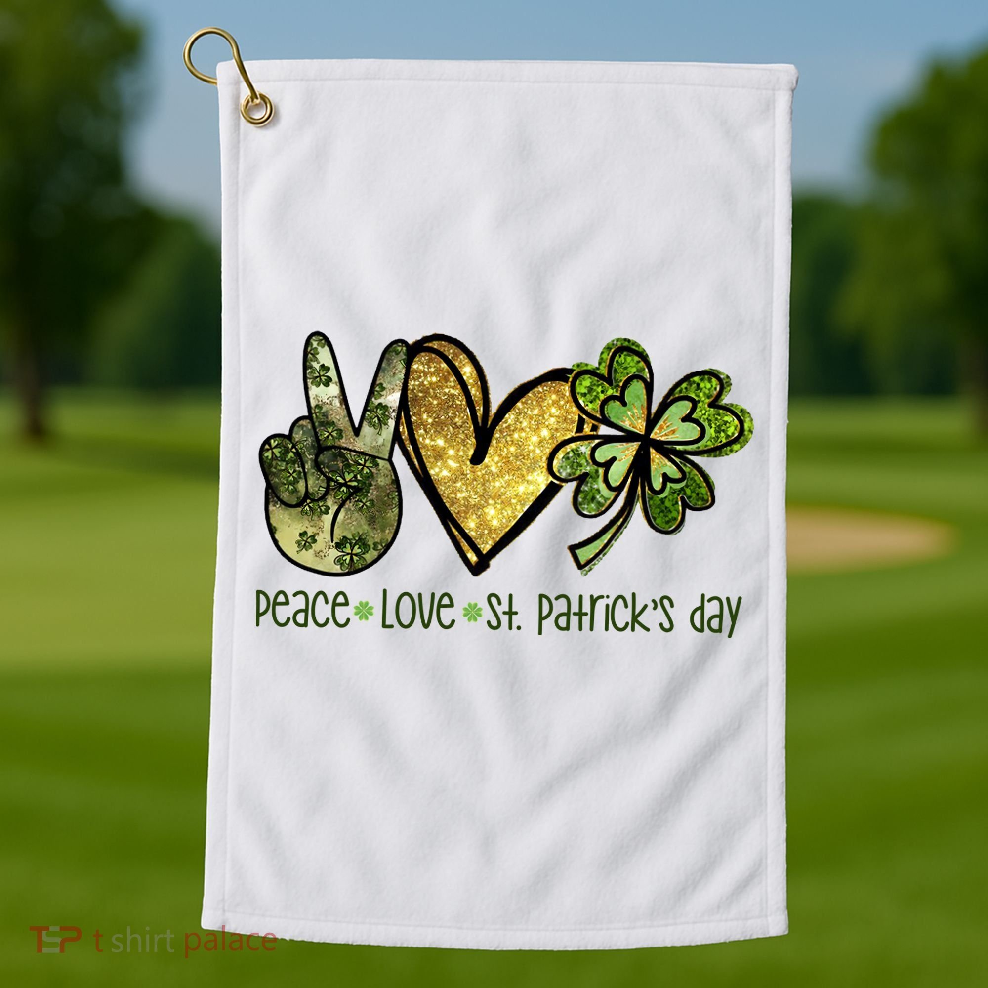 Peace Love St Patrick's Day Festive Golf Towel