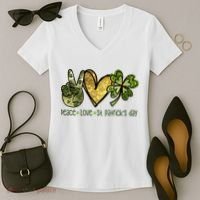 Peace Love St Patrick's Day Festive Women's V-Neck T-Shirt thumb 2