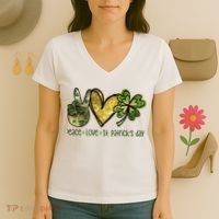 Peace Love St Patrick's Day Festive Women's V-Neck T-Shirt thumb 3