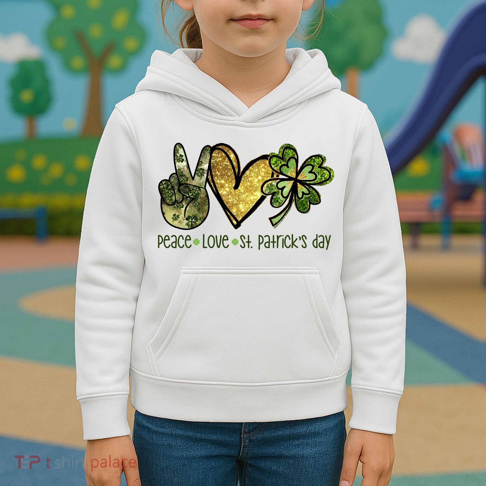 Peace Love St Patrick's Day Festive Kids Hoodie