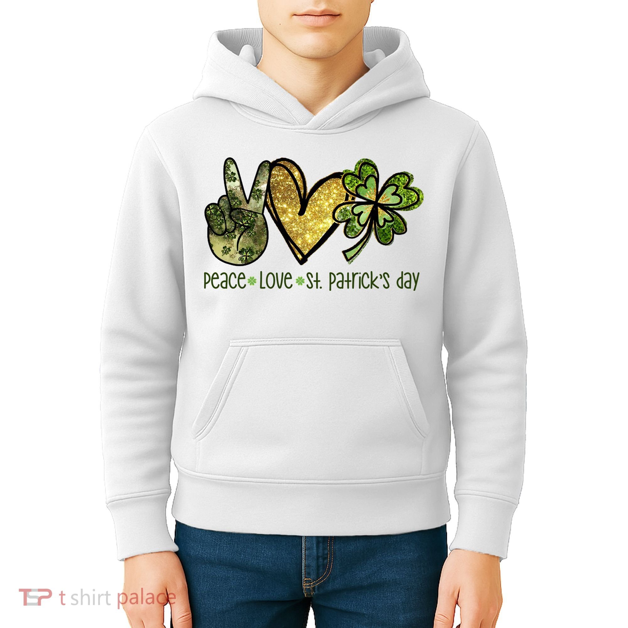 Peace Love St Patrick's Day Festive Kids Hoodie