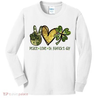 Peace Love St Patrick's Day Festive Kids Long Sleeve Shirt