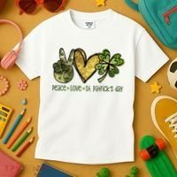Peace Love St Patrick's Day Festive Kids T-Shirt thumb 3