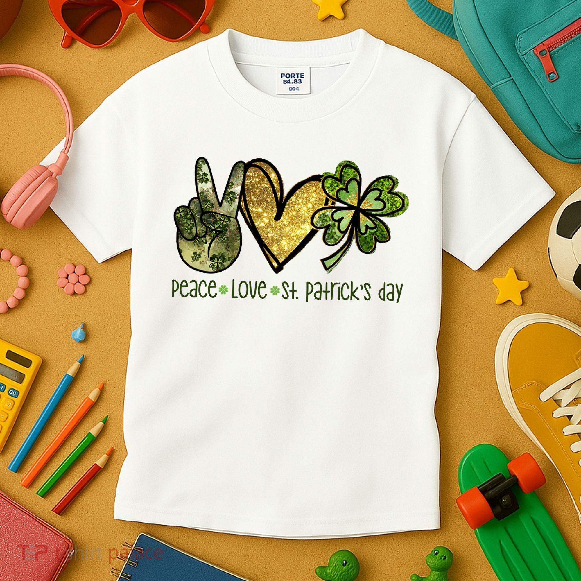 Peace Love St Patrick's Day Festive Kids T-Shirt