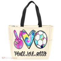Peace Love Soccer Tie Dye Cute Soccer Lovers Tote Bag thumb 0