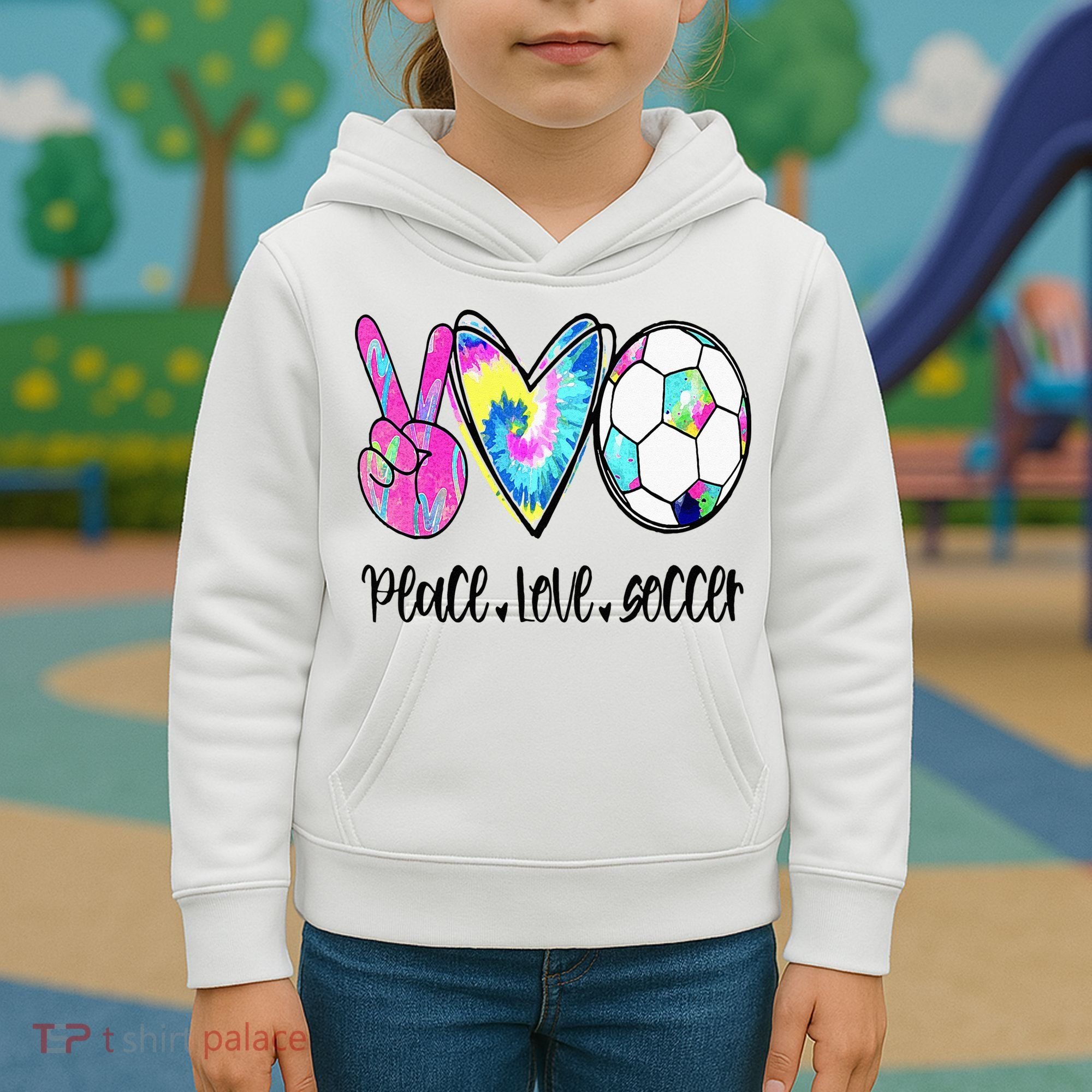 Peace Love Soccer Tie Dye Cute Soccer Lovers Kids Hoodie