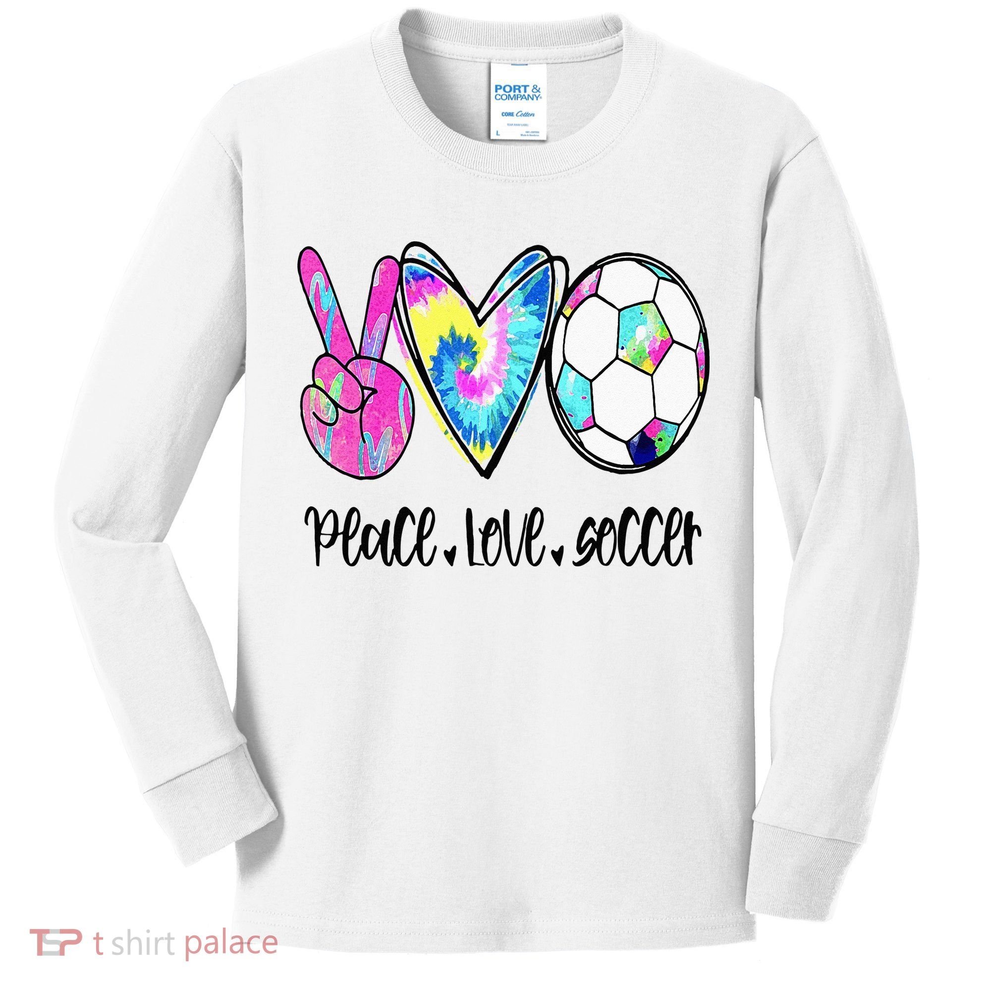 Peace Love Soccer Tie Dye Cute Soccer Lovers Kids Long Sleeve Shirt