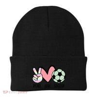 Peace Love Soccer Cute Pastel N Great Gift Beanie thumb 0