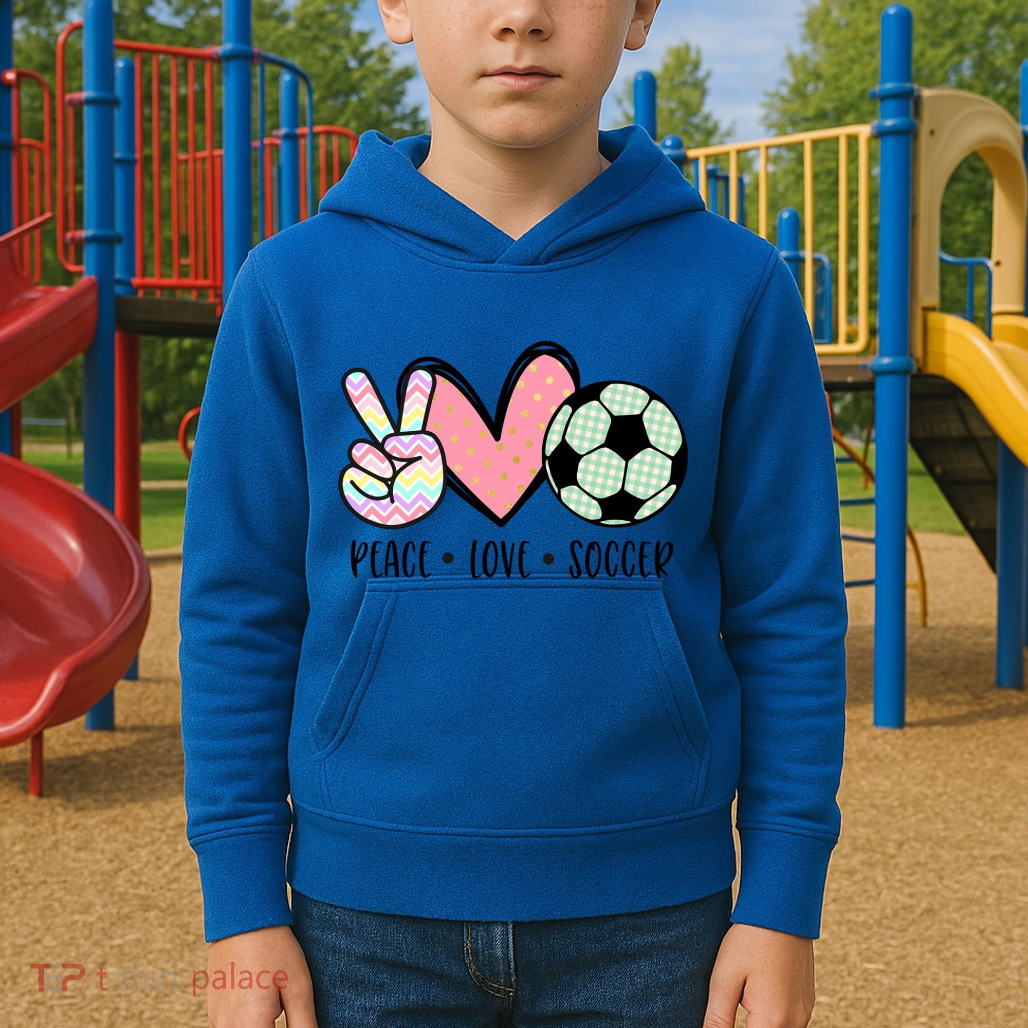 Peace Love Soccer Cute Pastel N Great Gift Kids Hoodie