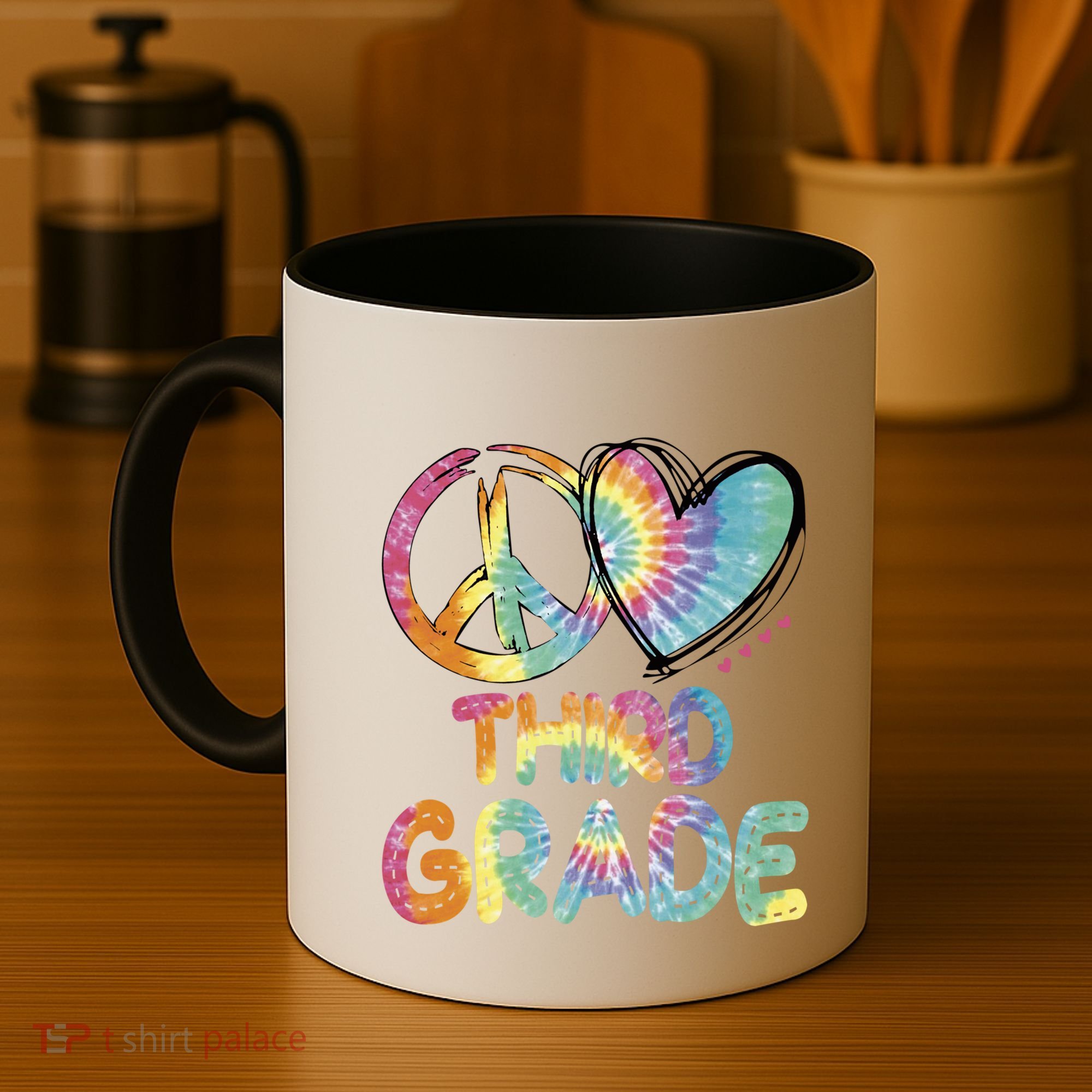 Peace Love Third Grade Funny Tie Dye Hello Third Grade Gift Coffee Mug