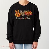 Peace Love Turkey Little Pilgrim Thanksgiving Women's Sweatshirt thumb 0