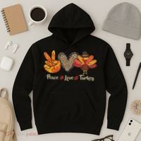 Peace Love Turkey Little Pilgrim Thanksgiving Hoodie thumb 3