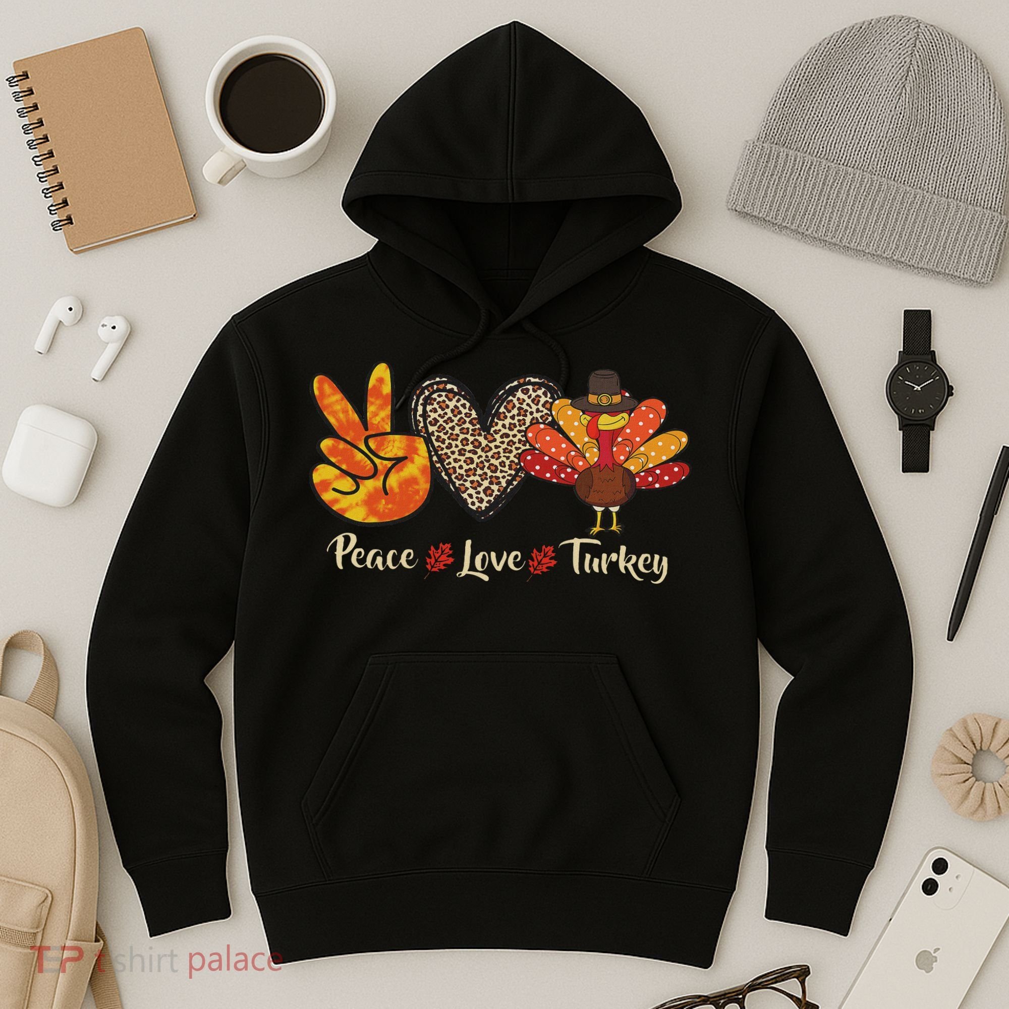 Peace Love Turkey Little Pilgrim Thanksgiving Hoodie
