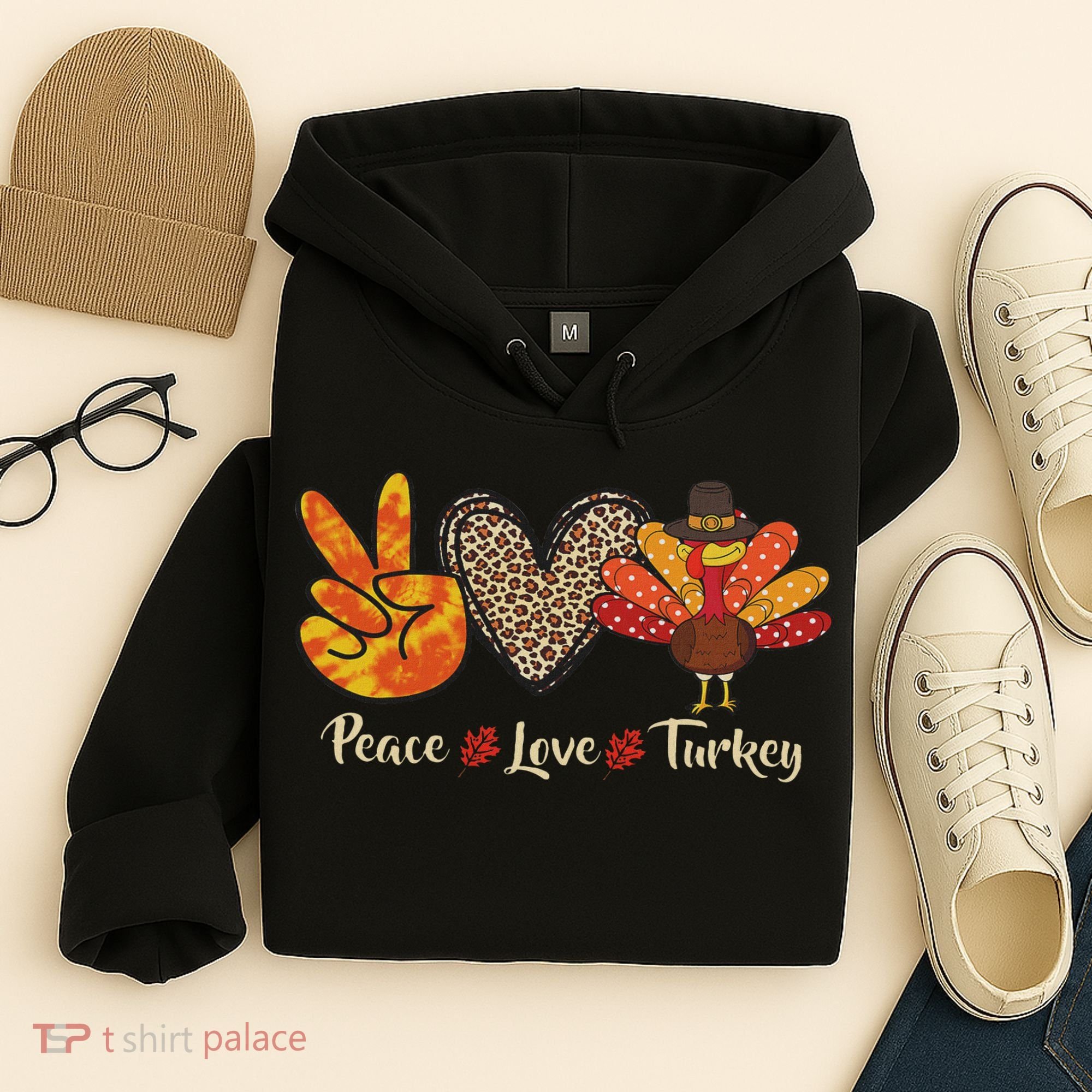 Peace Love Turkey Little Pilgrim Thanksgiving Hoodie