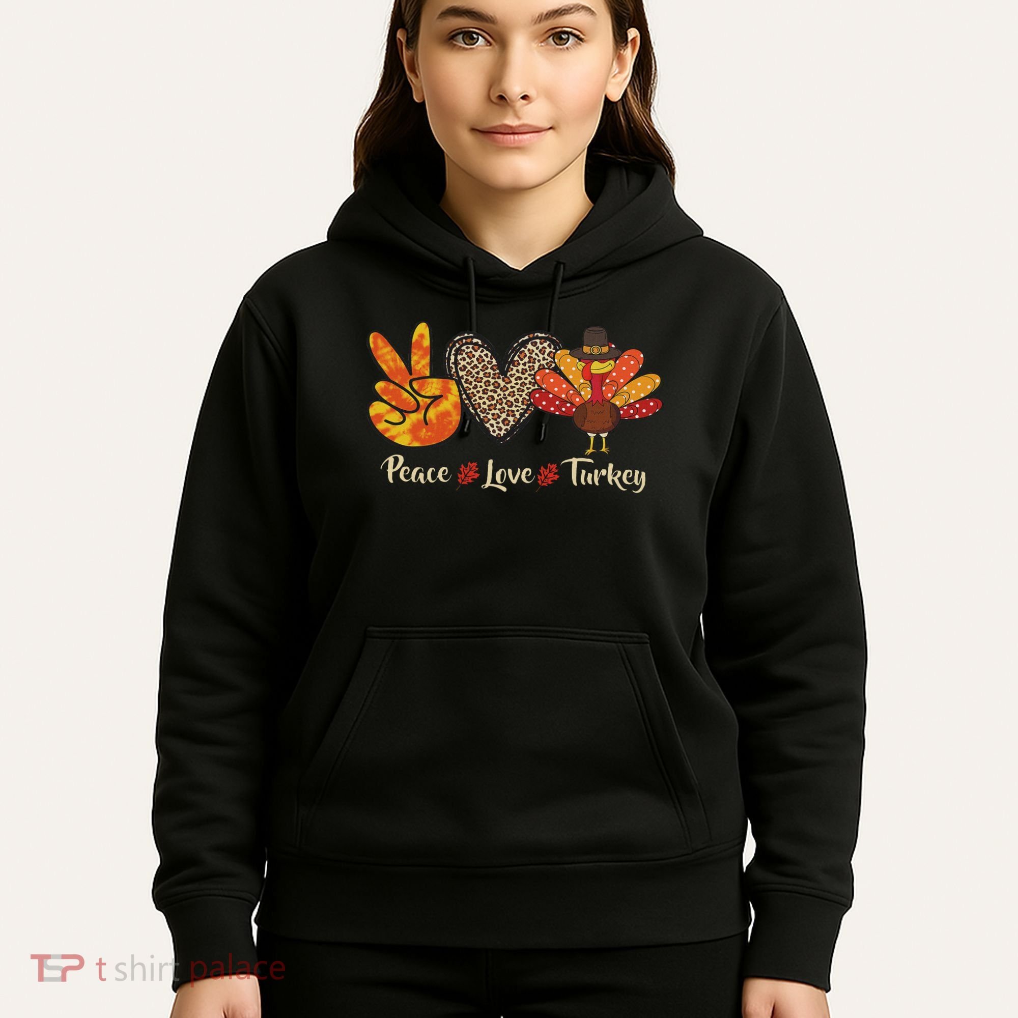 Peace Love Turkey Little Pilgrim Thanksgiving Hoodie