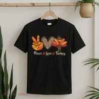 Peace Love Turkey Little Pilgrim Thanksgiving T-Shirt thumb 2