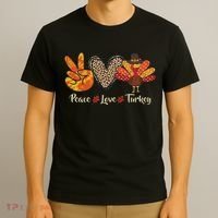 Peace Love Turkey Little Pilgrim Thanksgiving T-Shirt thumb 3