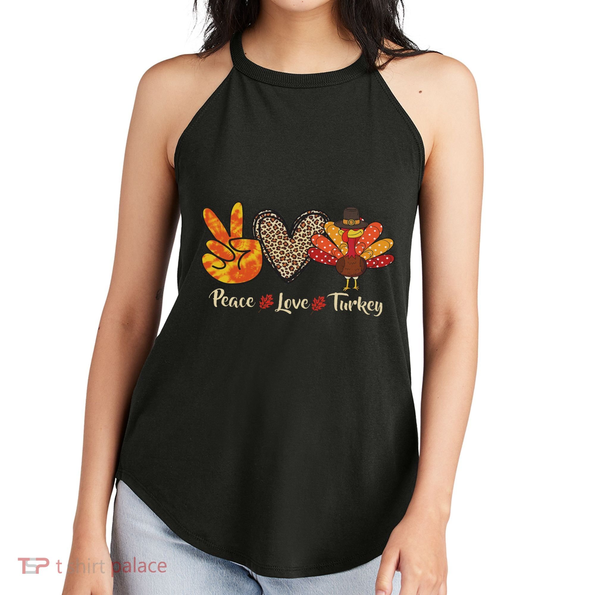Peace Love Turkey Little Pilgrim Thanksgiving Women's Perfect Tri Rocker Tank