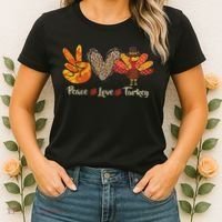 Peace Love Turkey Little Pilgrim Thanksgiving Women's T-Shirt thumb 2