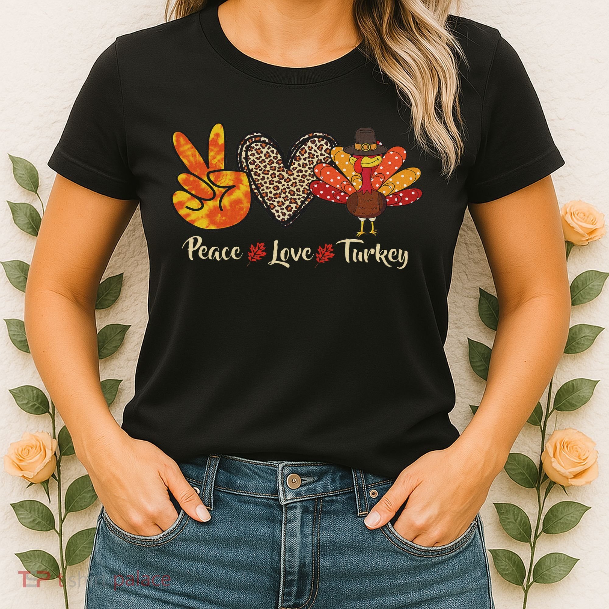 Peace Love Turkey Little Pilgrim Thanksgiving Women's T-Shirt