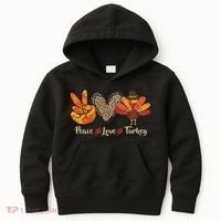 Peace Love Turkey Little Pilgrim Thanksgiving Kids Hoodie thumb 0