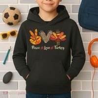 Peace Love Turkey Little Pilgrim Thanksgiving Kids Hoodie thumb 2
