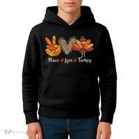 Peace Love Turkey Little Pilgrim Thanksgiving Kids Hoodie thumb 4