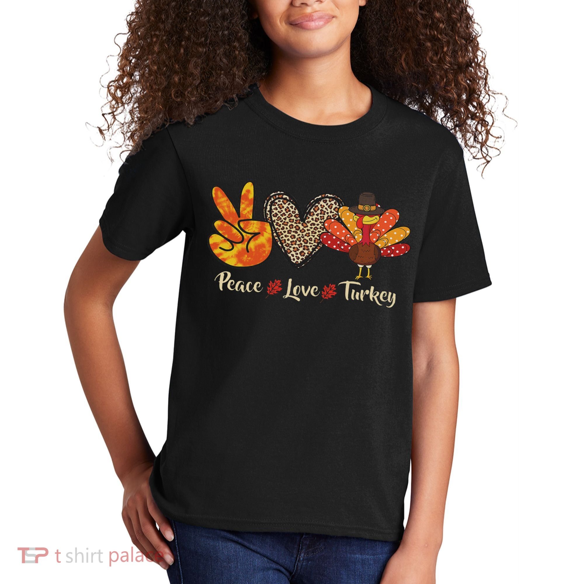 Peace Love Turkey Little Pilgrim Thanksgiving Kids T-Shirt