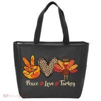 Peace Love Turkey Little Pilgrim Thanksgiving Tote Bag thumb 0