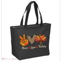 Peace Love Turkey Little Pilgrim Thanksgiving Tote Bag thumb 2