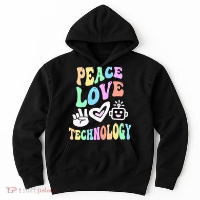 PEACE LOVE TECHNOLOGY Teacher Groovy School Hoodie