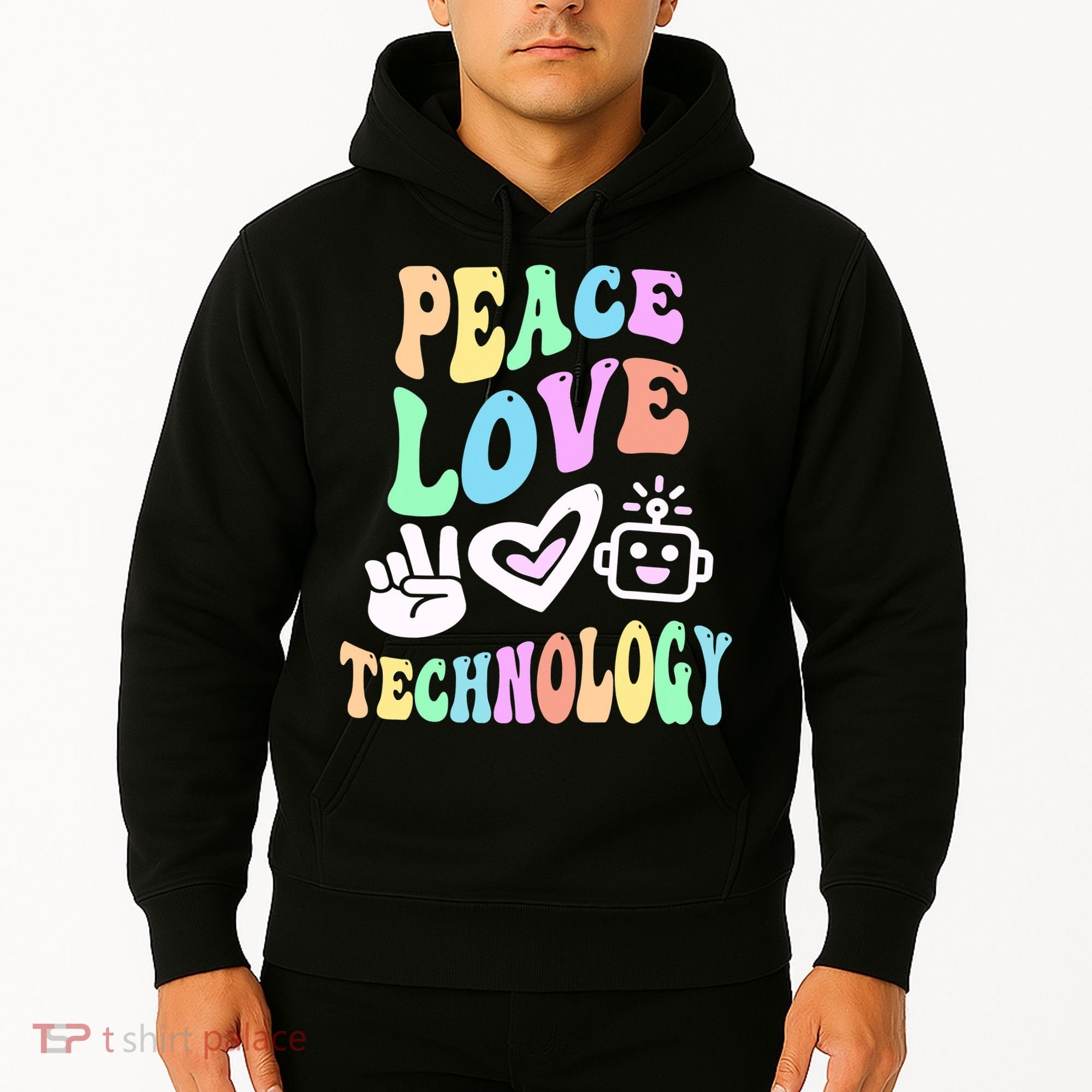 PEACE LOVE TECHNOLOGY Teacher Groovy School Hoodie