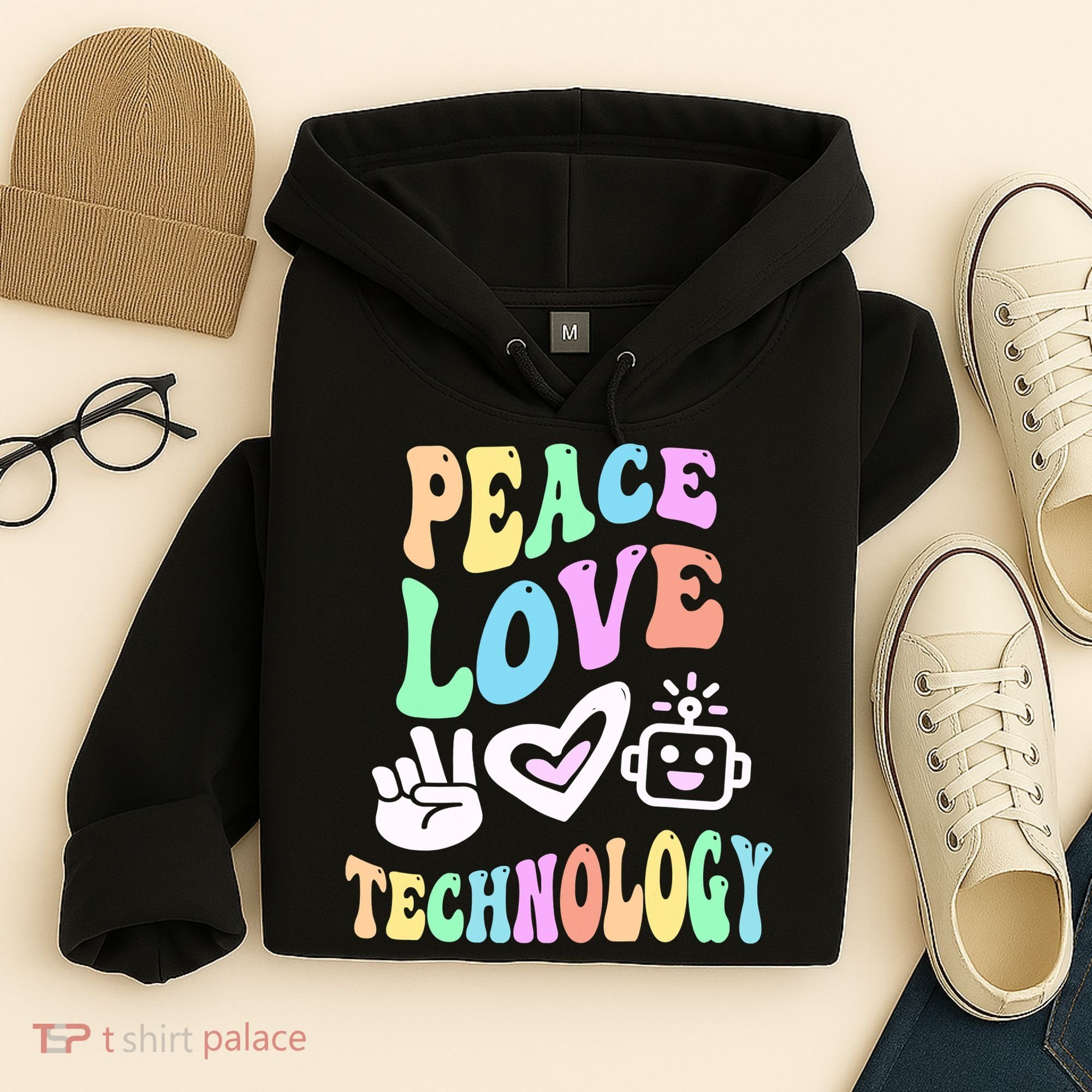 PEACE LOVE TECHNOLOGY Teacher Groovy School Hoodie