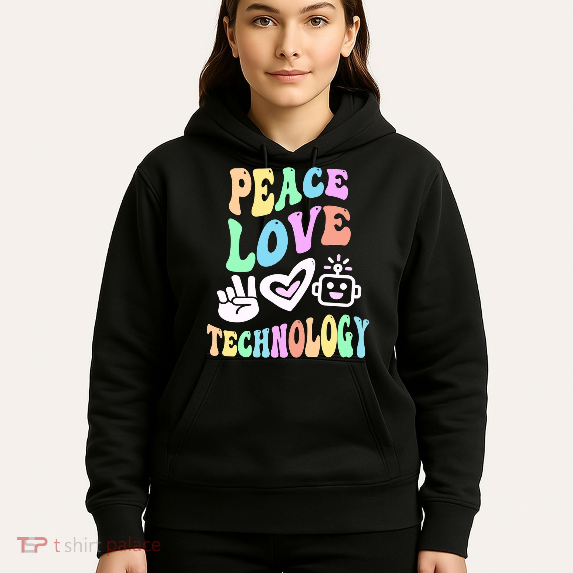 PEACE LOVE TECHNOLOGY Teacher Groovy School Hoodie