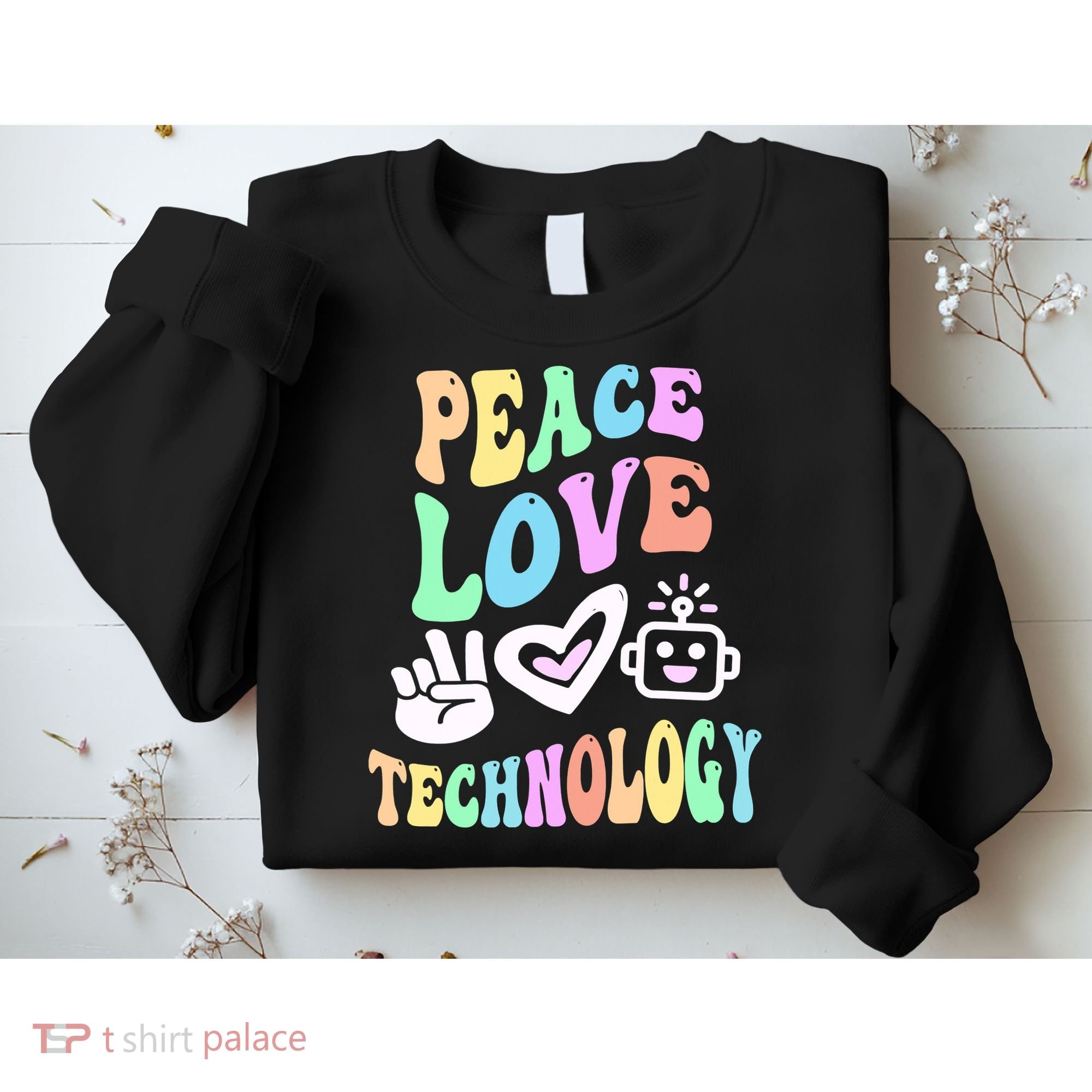 PEACE LOVE TECHNOLOGY Teacher Groovy School Sweatshirt