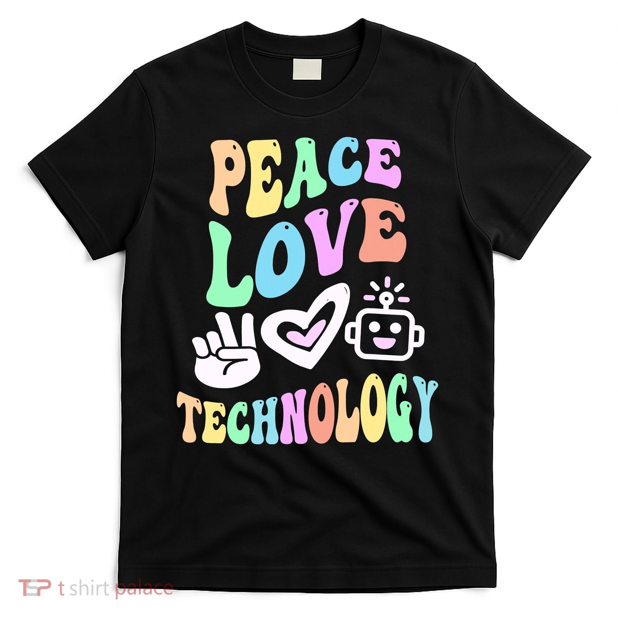 PEACE LOVE TECHNOLOGY Teacher Groovy School T-Shirt