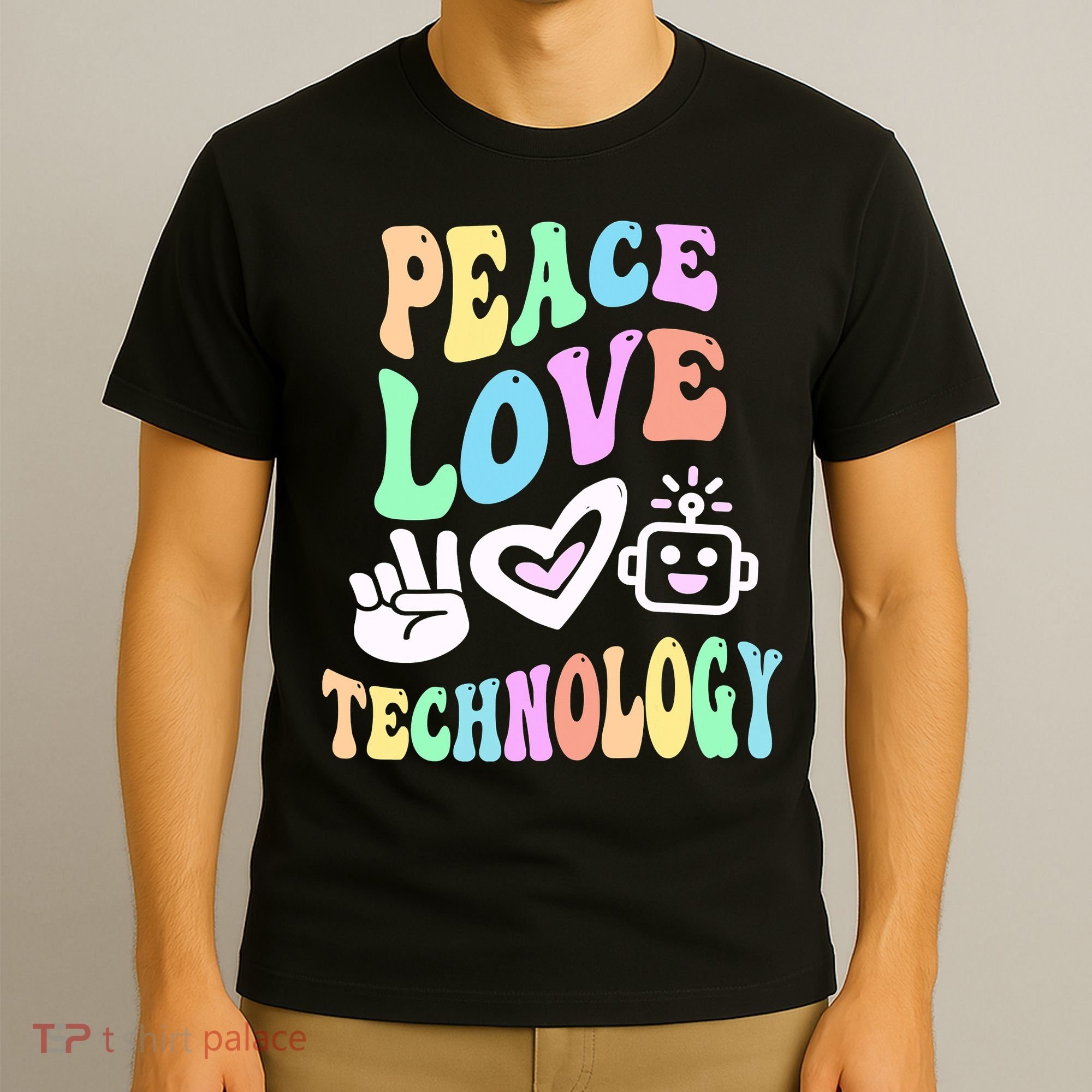 PEACE LOVE TECHNOLOGY Teacher Groovy School T-Shirt