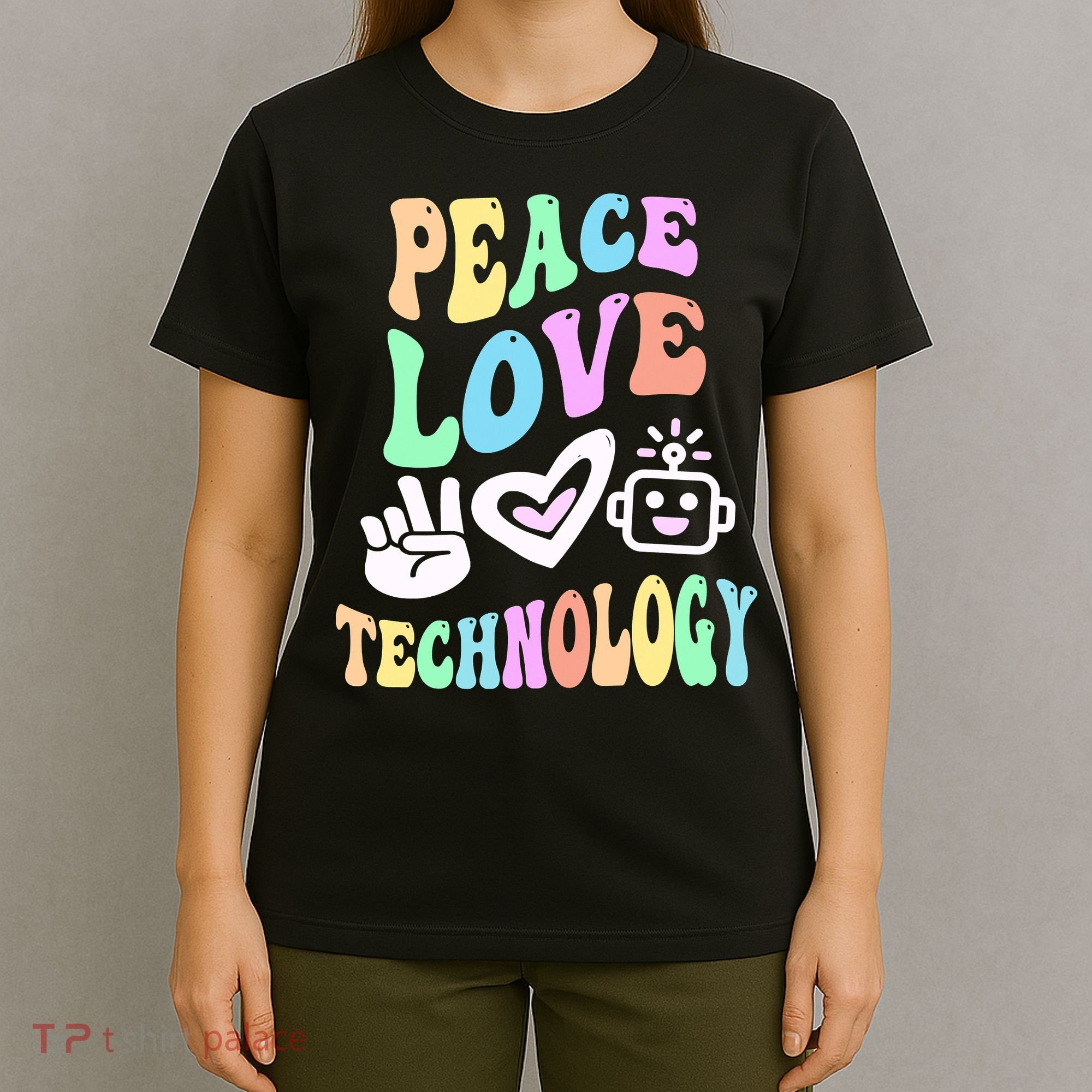 PEACE LOVE TECHNOLOGY Teacher Groovy School T-Shirt