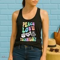 PEACE LOVE TECHNOLOGY Teacher Groovy School Women's Tank Top thumb 2