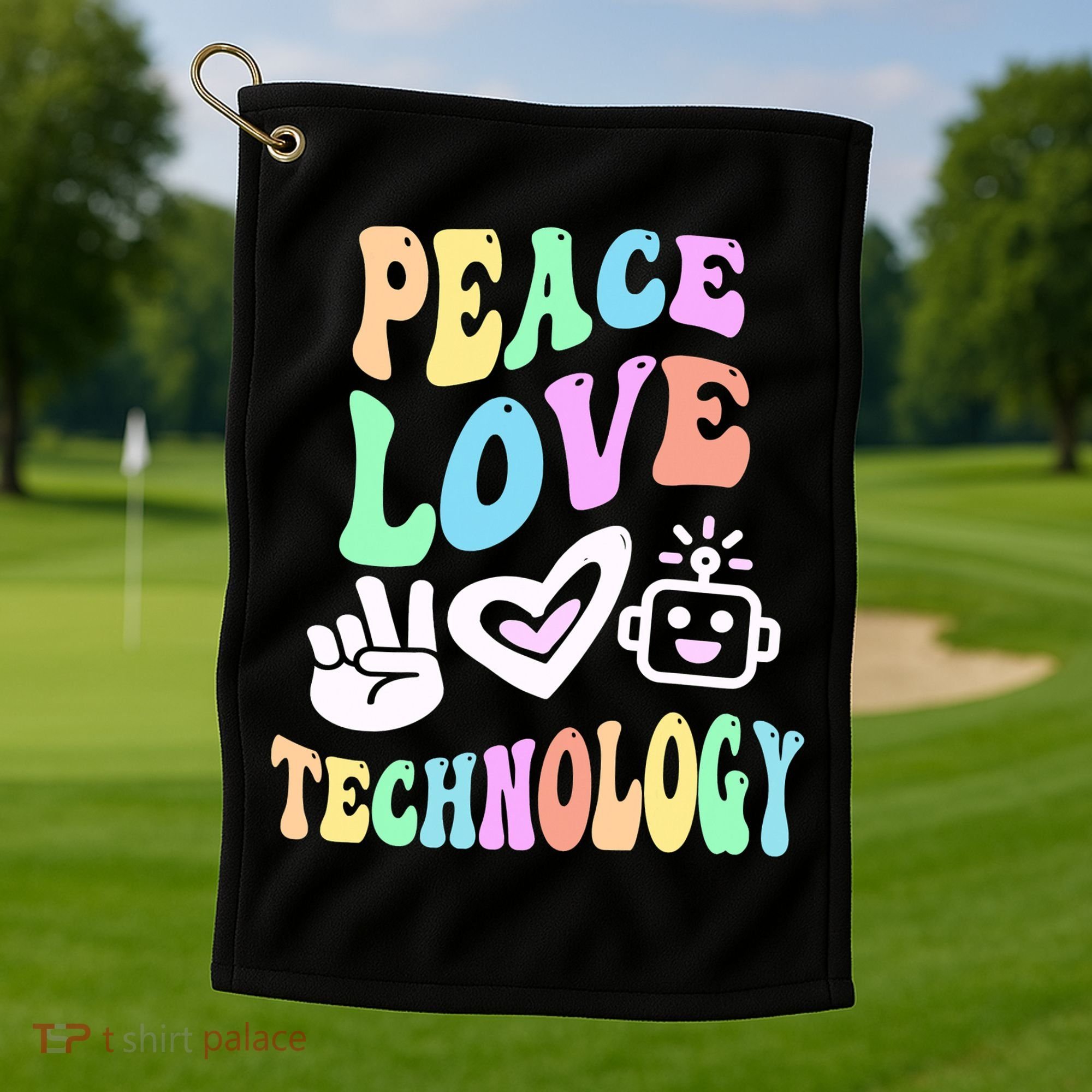 PEACE LOVE TECHNOLOGY Teacher Groovy School Golf Towel
