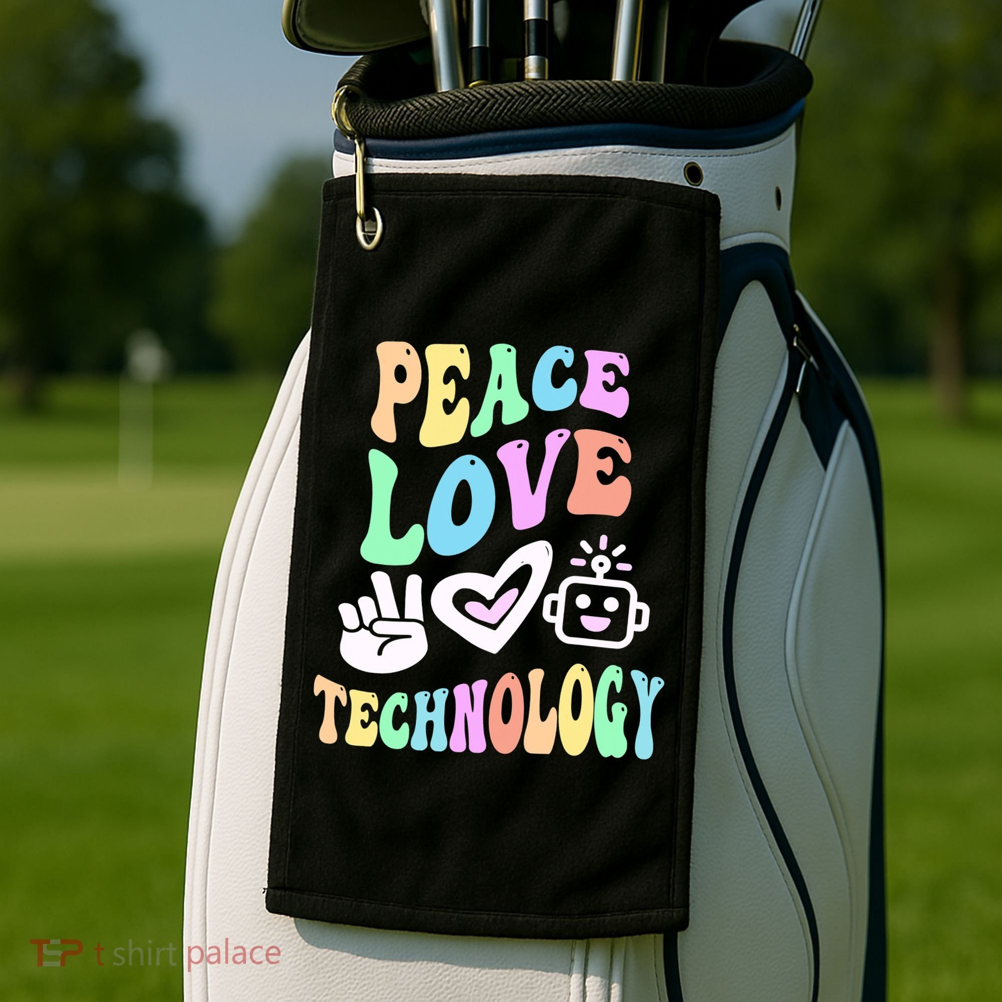 PEACE LOVE TECHNOLOGY Teacher Groovy School Golf Towel