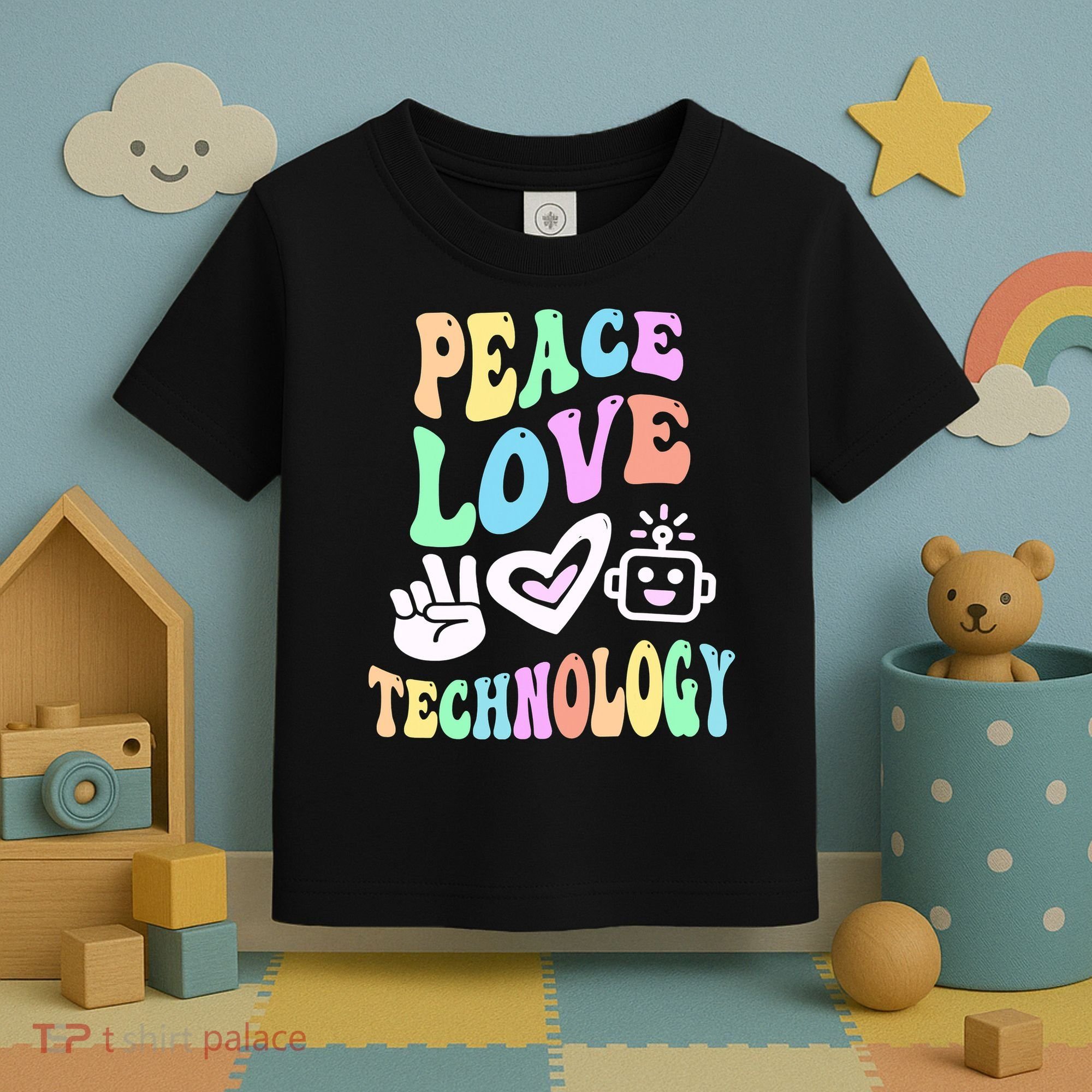 PEACE LOVE TECHNOLOGY Teacher Groovy School Toddler T-Shirt