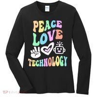 PEACE LOVE TECHNOLOGY Teacher Groovy School Women's Long Sleeve Shirt thumb 0