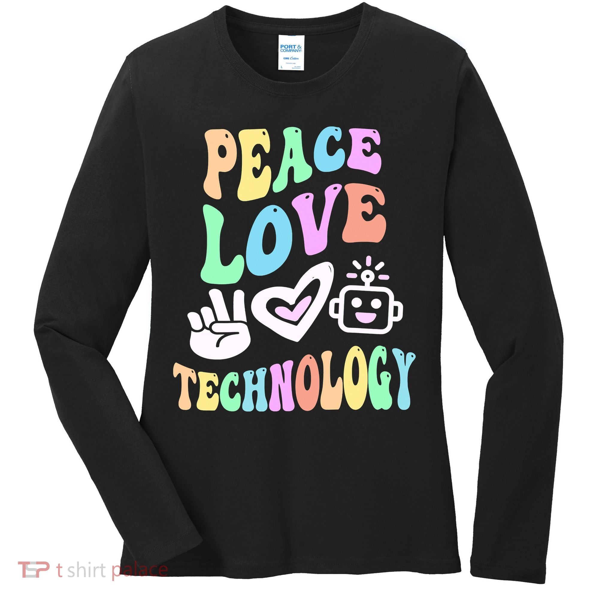 PEACE LOVE TECHNOLOGY Teacher Groovy School Women's Long Sleeve Shirt