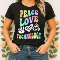 PEACE LOVE TECHNOLOGY Teacher Groovy School Women's T-Shirt thumb 2