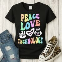 PEACE LOVE TECHNOLOGY Teacher Groovy School Women's T-Shirt thumb 3